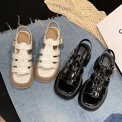 Женские летние сандалии с открытым носком, на небольшой платформе, с толстой подошвой, плетеные, в стиле «свиная клетка», сандалии с ремешком на щиколотке