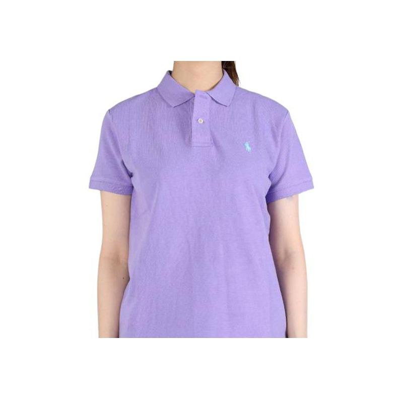 Ralph Lauren Хлопковая сетчатая рубашка-поло с вышивкой Signature Pony для женщин, цвет Кактус Пурпурный 211506471-118
