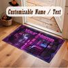 City Cyberpunk Theme Crystal Velvet Floor Rug Personalized Custom Name Text Warm Carpet Home Decoration