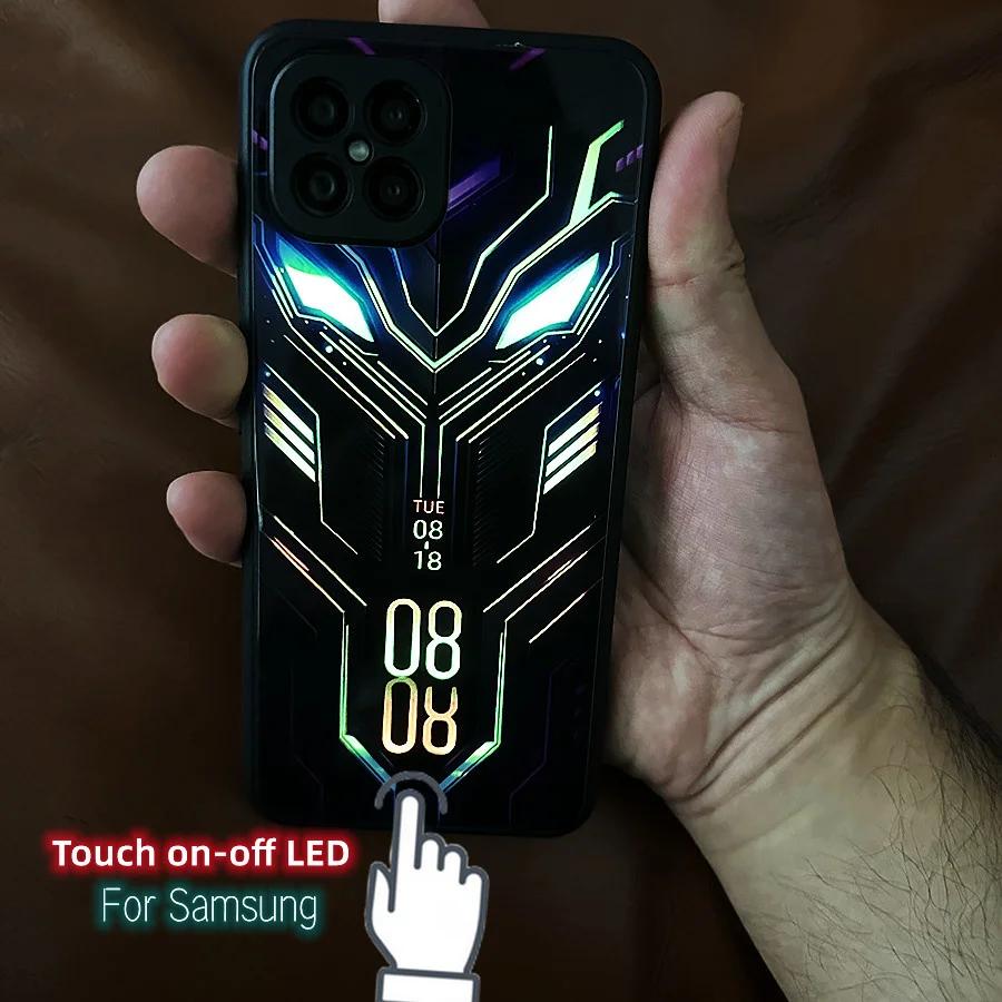 Upgrade Touch Button Led Light Phone Case For Samsung S23 S21 S22 Plus S24 Ultra Note 20 A53 A34 A32 A52 Temper Glass Cover Glow