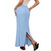 Boho Style Maxi Skirt High Waist Adjustable Drawstring Long Skirt with Back Split Design Solid Color Office Lady Skirt