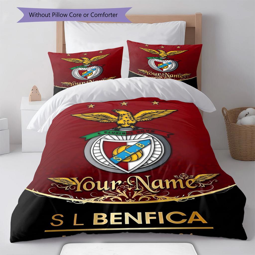 Benfica Eagle Crest Custom Name Pattern Bedding Quilt Set Quilt Cover Pillowcase Home Birthday Gift(1 * duvet cover + 2 * pillowcase, without core)