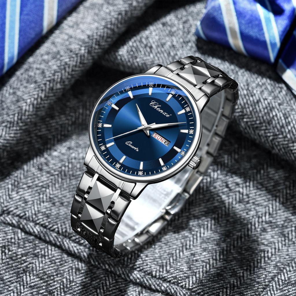 Men's Calendar Night Light Waterproof Watch Double Calendar Dial Fashionable Trendy Quartz Watch