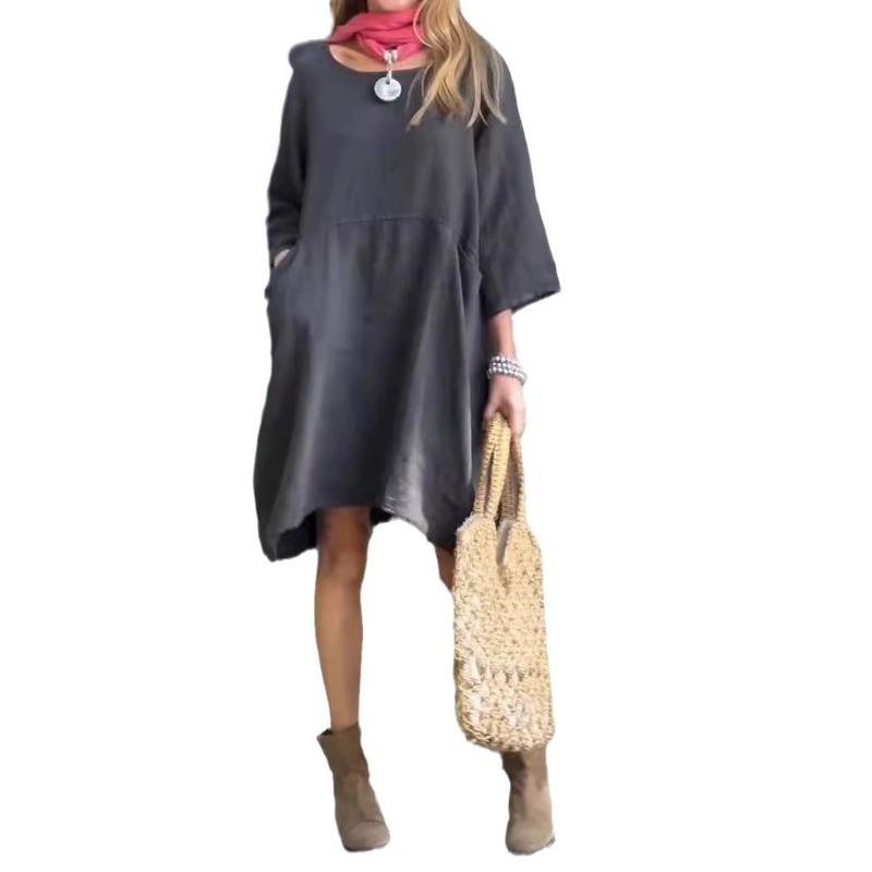 Summer Women's Loose Casual Pocket Solid Color Dress