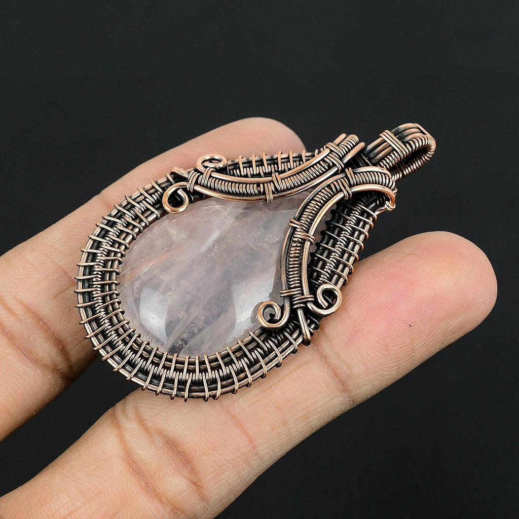 Rose Quartz Jewelry, 999 Copper Wire Wrapped Pendant Handmade Gemstone Jewelry, Gifts For Wife Brand New Pendant