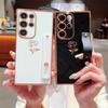 Gril Rose Pattern Plating Wrist Strap Holder case for Samsung Galaxy S24 S23 S22 S21 Ultra S20 FE + Plus Lens protection Cover