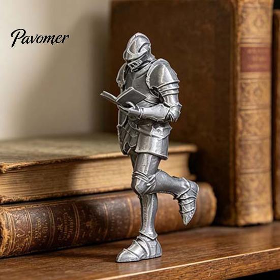 Knight Reading Statue 3D Printed Medieval Book Corner Ornament, Figurine Support Nook Decor, Creative Bookend for Bookshelf, Lover Gift Desk Accessory