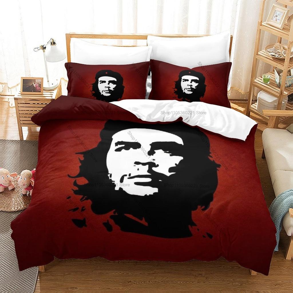 Vintage Ernesto Che Guevara Minimal Art HD 3 Piece Bedding Set Microfiber Duvet Cover + 2 Pillowcases History Lovers Home Gift