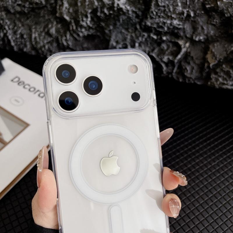 Прозрачный Жесткий Чехол Для Телефона Для iPhone 17 Air 16 15 Pro Max 14 Plus 13 12 Mini 11 16e Magsafe Магнитная Беспроводная Зарядка Funda