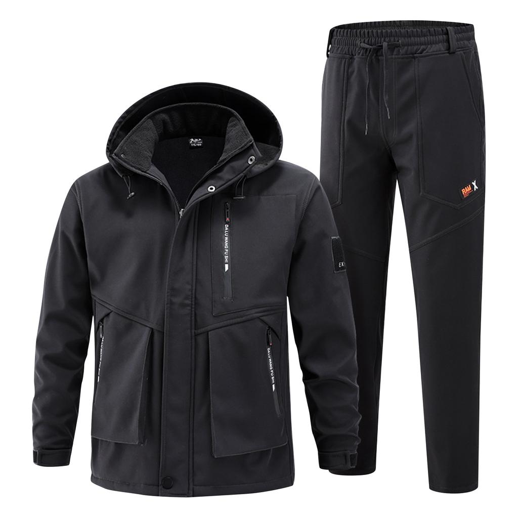 Осенне-зимний комплект водонепроницаемой плюшевой и толстой камуфляжной одежды для мужской рабочей одежды, теплая рабочая одежда, износостойкая и устойчивая к разрыву