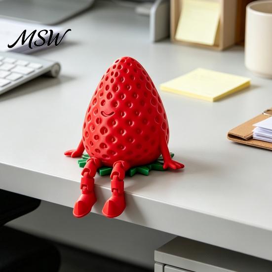 Kawaii Room Decor Accessories 3D Printed Articulated Strawberry Storage Box, Cute Figurine with Funny Desk for Women Movable Limbs, Mini Trinket