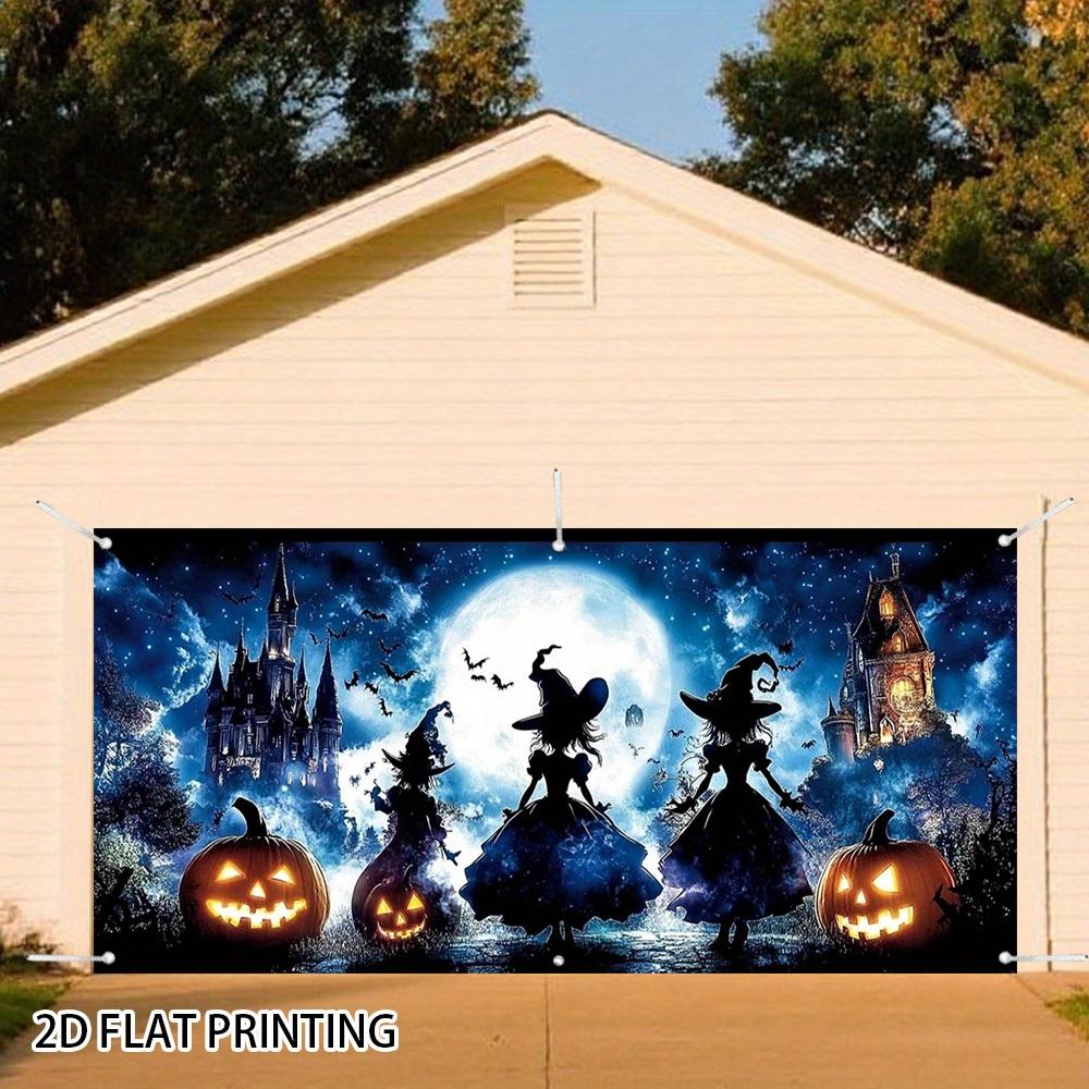 2D flat banner, Halloween pumpkin silhouette garage door banner, suitable for garden party backdrop and festival events