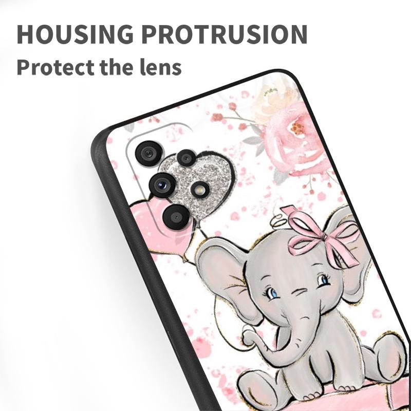 Cute Dumbo Cartoon For Samsung A53 A52 A33 A32 A51 A71 A21S A13 A73 A50 A22 A23 A03 A72 A54 A12 5G Black TPU Phone Case
