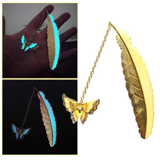 Металлическая закладка, светящаяся металлическая закладка с перьями и подвеской в ​​виде бабочки, элегантный книжный маркер для домашней школы