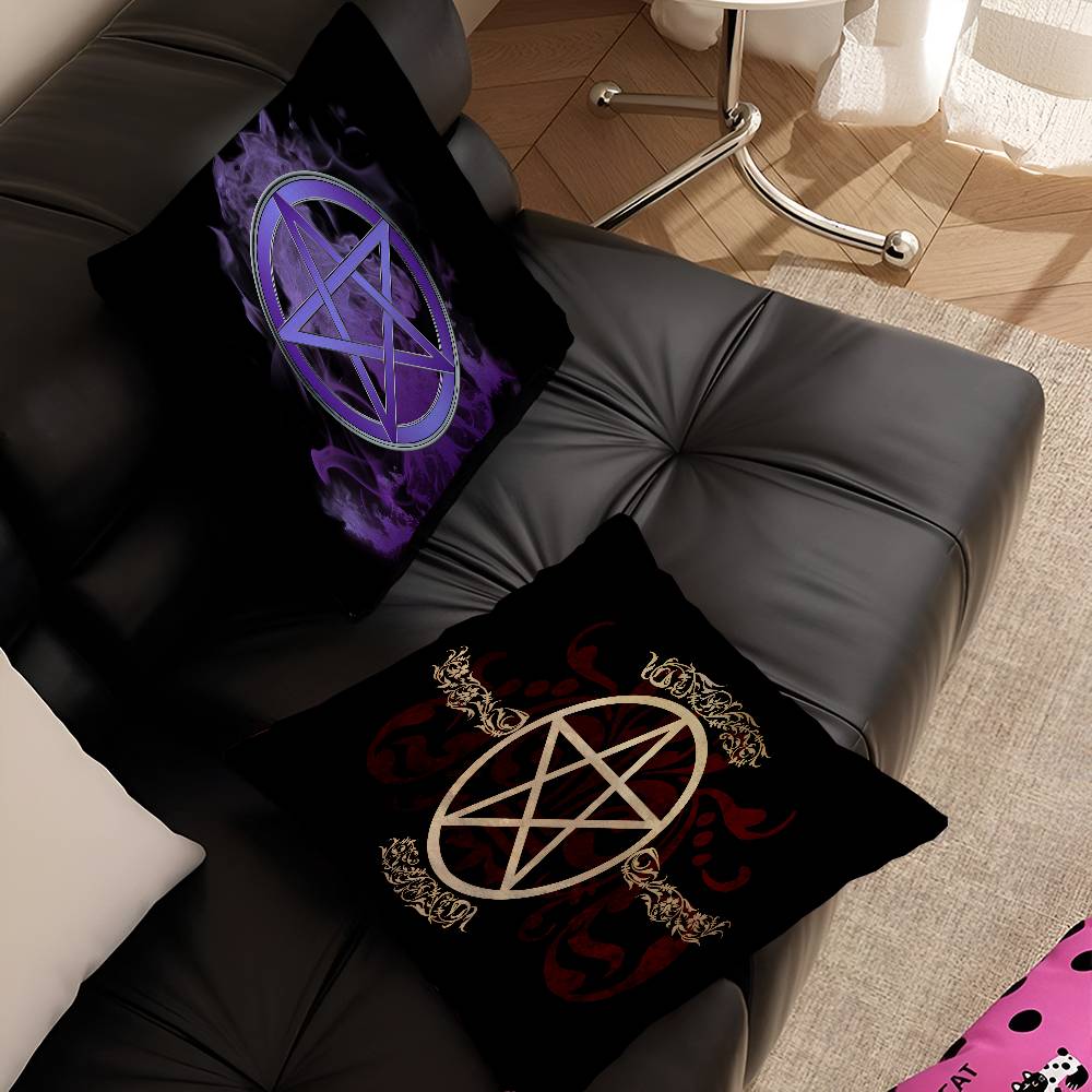 Witch Sun Moon Pentagram Pillow Covers Cartoon Sofa Decorative Home Double-sided Printing Short Plush Cute Cushion Cover