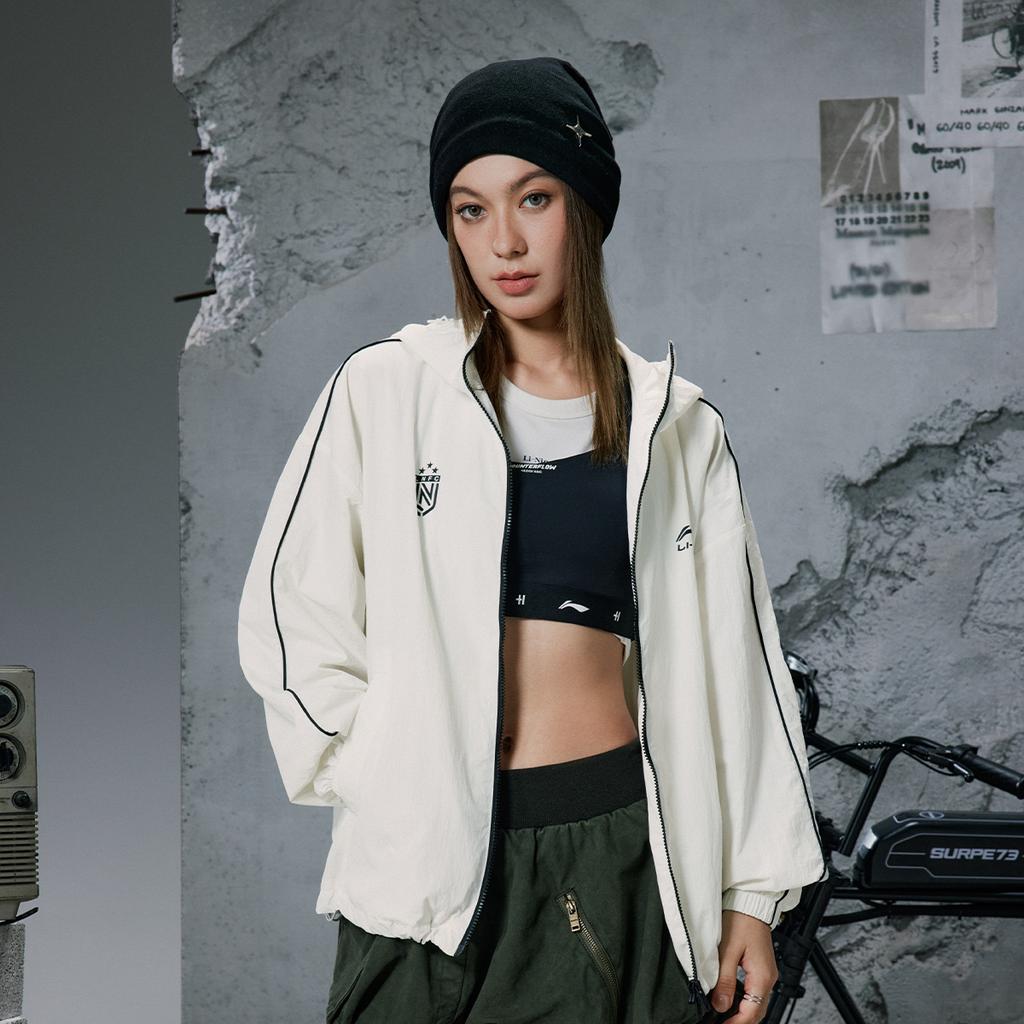 Li Ning Серия Спортивный Стиль Жизни Логотип Бренда Толстовка с Капюшоном на Молнии Повседневная Ветровка Унисекс Верхняя Одежда AFDVH29-4