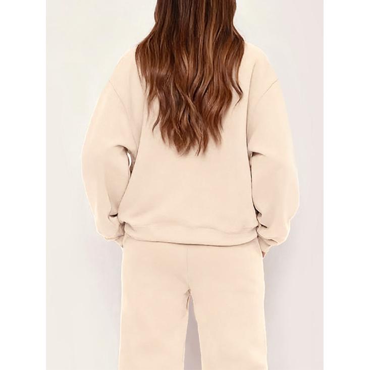 Women's Crewneck Sweatshirt & Drawstring Straight-Leg Pants 2-Piece Set, Printed Fall/Winter Loungewear Set