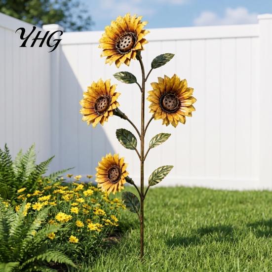 Outdoor Floral Landscaping Accents Vintage Sunflower Hummingbird Feeder, Metal Garden Stake Water Station, Decorative Lawn Stakes Bird Feeding