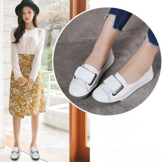 Fashion Women Loafers Flats Lady Female Slip On White Leather Pedal Lazy Shoes Moccasins Casual Shoes