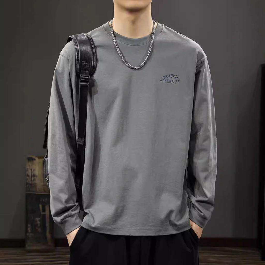 Весенне-осенняя американская трендовая брендовая мужская футболка с длинным рукавом, плотная хлопковая футболка, осенний свободный повседневный свитер