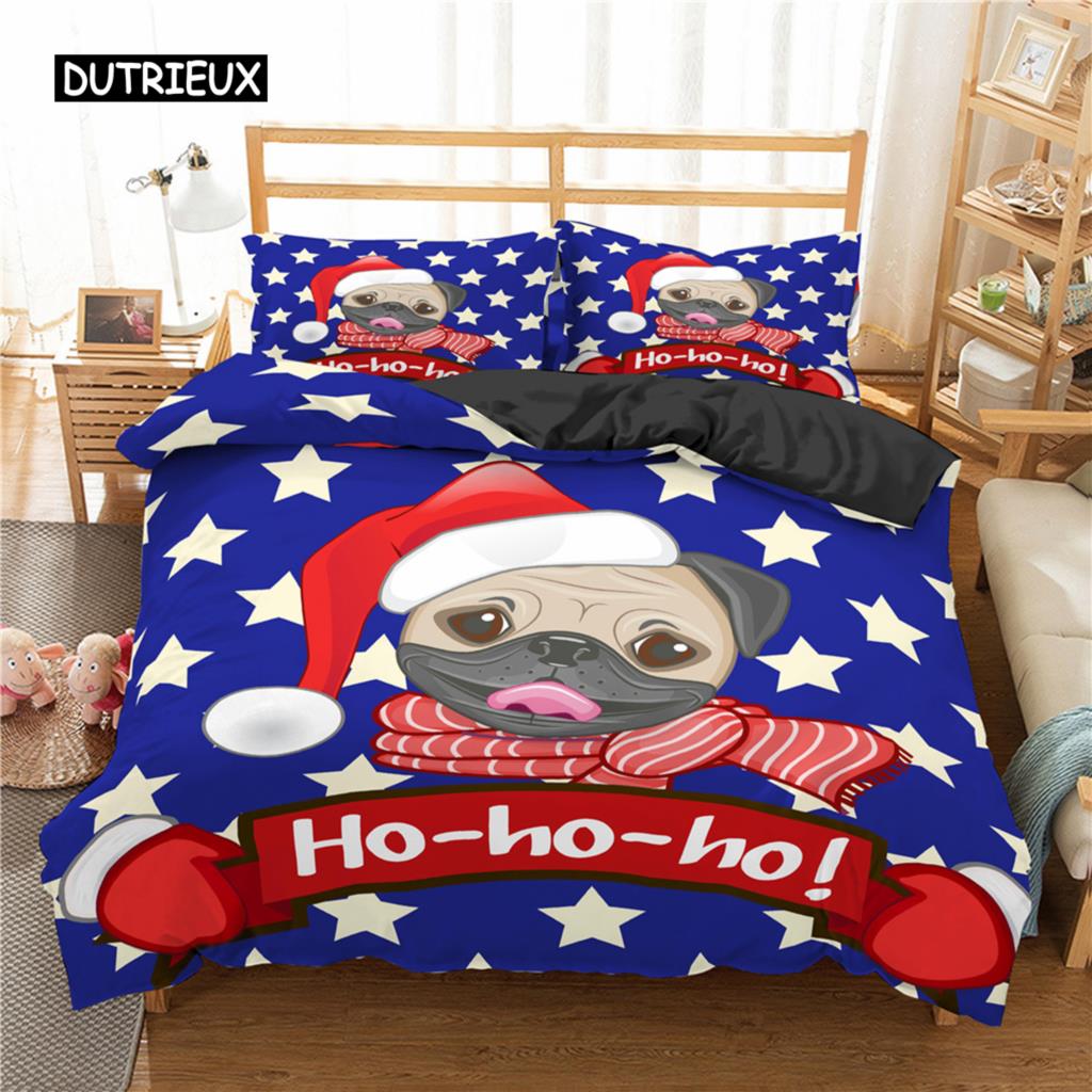 Cute Animal Bedding Set Cartoon Pug Dog Duvet Cover Sets Kids Comforter Cover Queen King Twin Single Size Polyester Quilt Cover