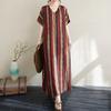 DIMANAF 2025 Летнее женское длинное платье больших размеров, свободное, оверсайз, винтажное, повседневное, с V-образным вырезом, базовое, в полоску