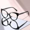 Trend Elegant Round Clear Lens Glasses, Black Frame with Arc Mirror Leg Spring Hinge, Anti-Fatigue Blue Light Blocking Eyewear