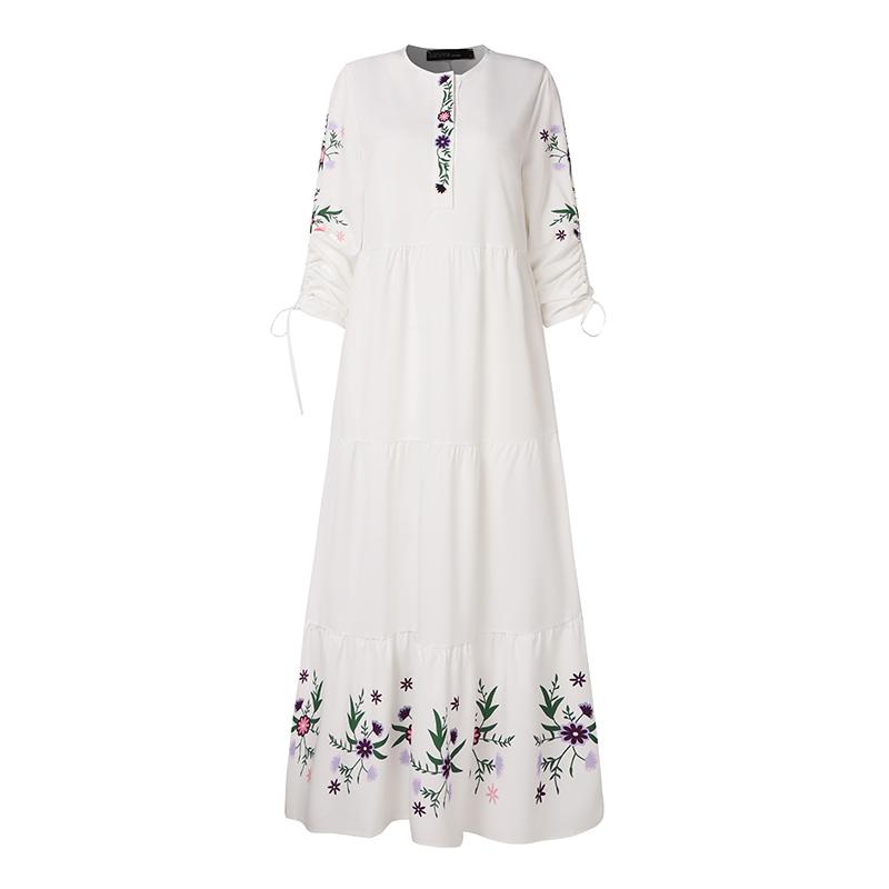 ZANZEA Женское повседневное свободное длинное платье с круглым вырезом и рукавами 3/4 с цветочным принтом