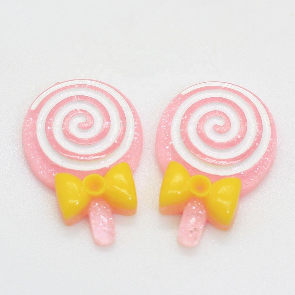 Mixed Color 100PCS Glitter Lolly With Bow Resin Lollipop Candy Scrapbook DIY Kawaii Cabochon