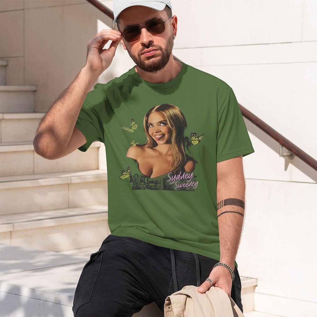 Casual Style Unisexs Tshirt With Sydney Sweeney And Butterflies Design For Summer Wear Perfect Gift For Fans 2026 New Model Short