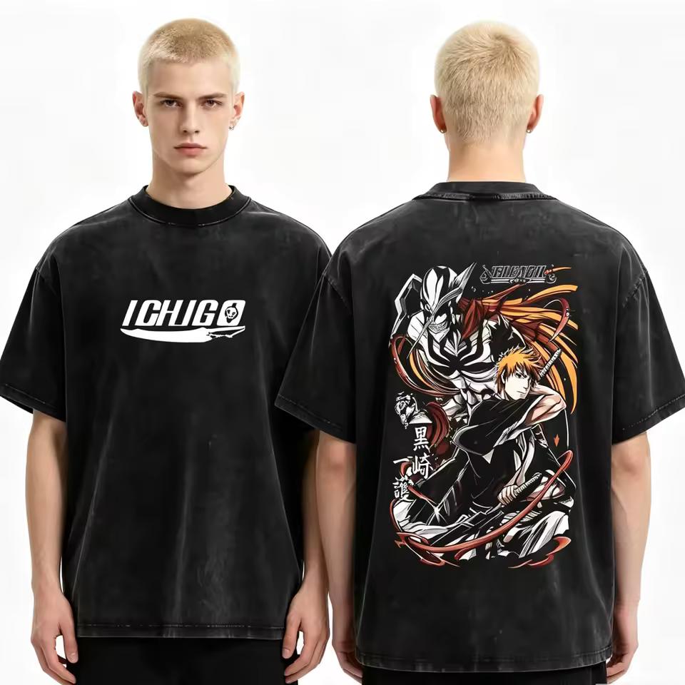 Summer Hot Sale BLEACH Anime Vintage Washed T Shirt Men's Women Manga High Quality Fashion T-shirt Harajuku Hip Hop Punk T-shirt