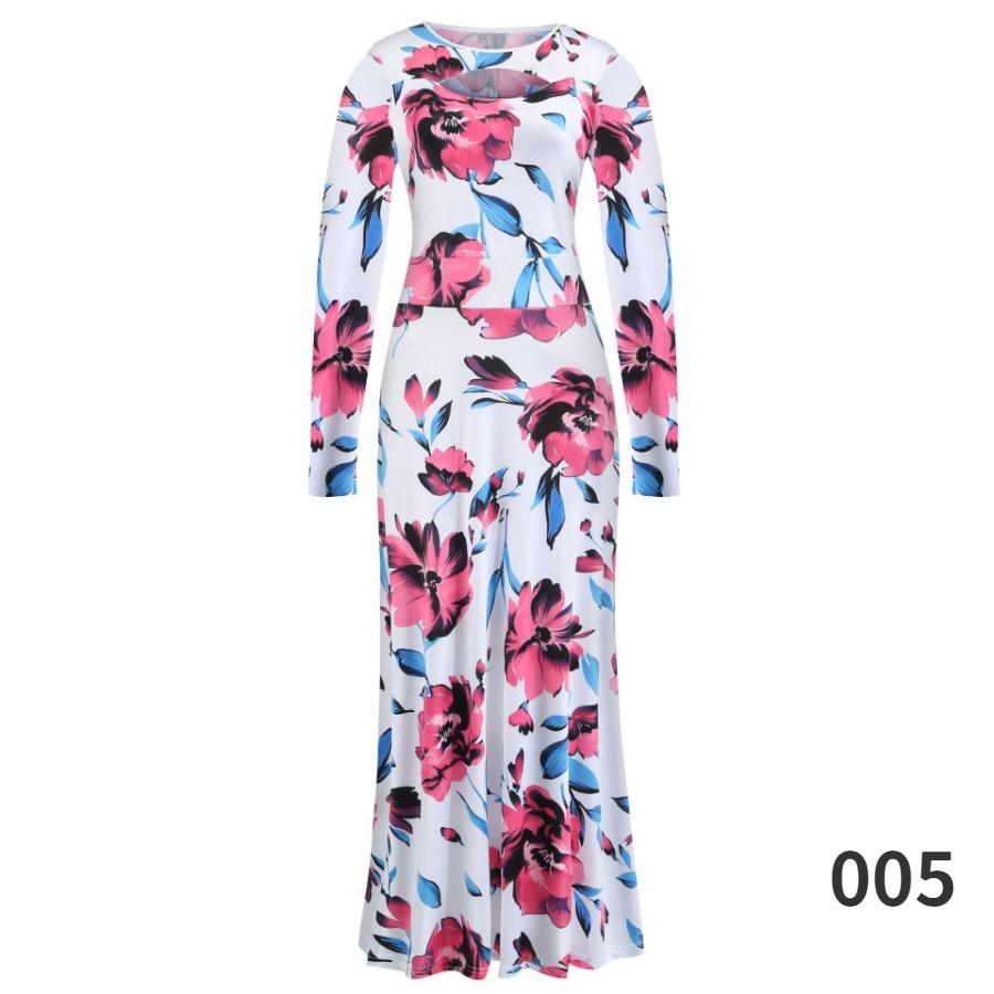 Floral Print Patchwork Long Dress Women Bohemian Hallow Long Sleeve Oversized Autumn Maxi Dresses