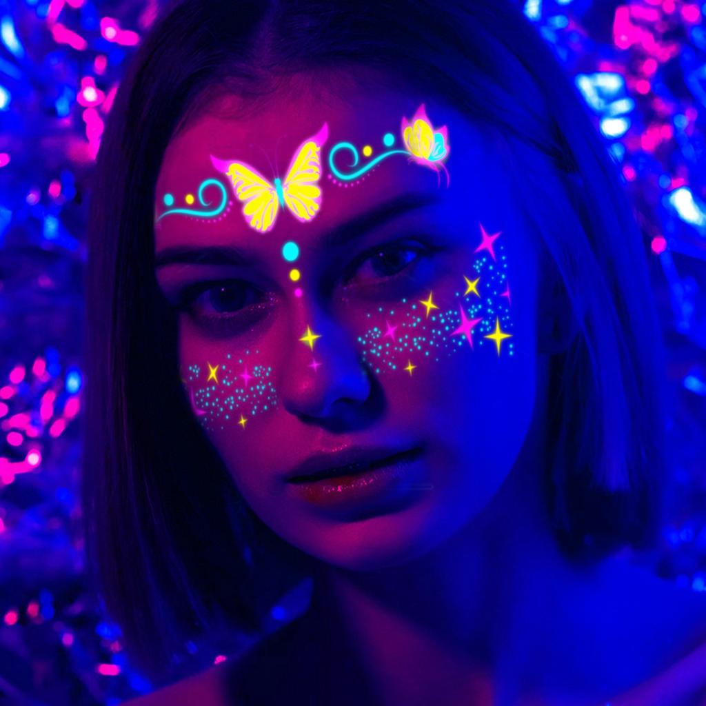 Карнавальный музыкальный фестиваль флуоресцентные наклейки для лица водонепроницаемые ночные клубы макияж шар неоновые светящиеся наклейки