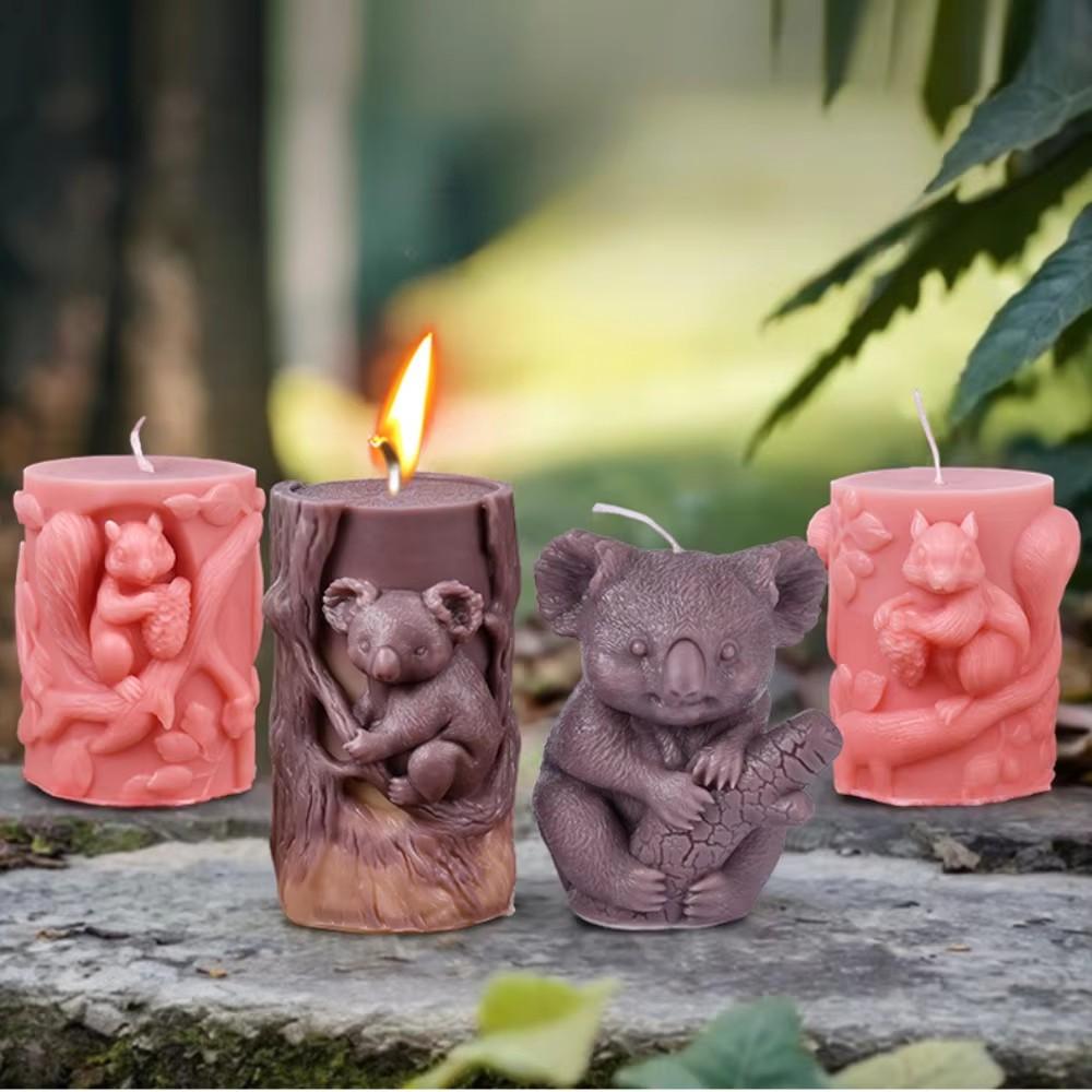 Koala Stump Shape Silicone Candle Molds Pinecone Squirrel Pillar Resin Making Animal Bear Gypsum Moulds Leaf Tree Cylinder Gifts