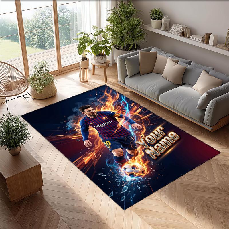 Lionel Messi Printed Crystal Velvet Rug Non‑Slip Crystal Velvet Carpet For Sofa Bedroom Indoor Home Decoration