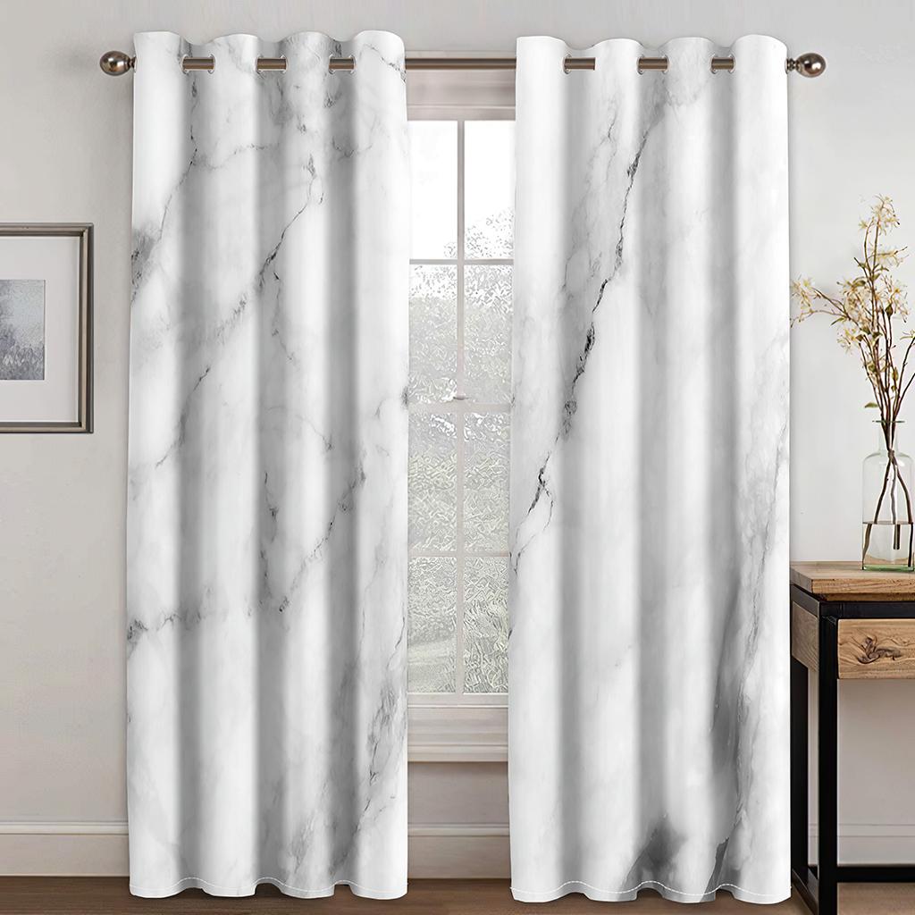 3D Luxury Cheap Black and White Marble Thin Shading Window Curtain for Living Room Bedroom 2 Pieces Decor Hook