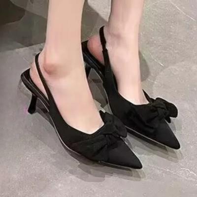 Модная женская обувь 2024 года, горячая распродажа, женские туфли-лодочки с эластичной резинкой, осенние туфли-лодочки с острым носком и бабочкой, модные туфли-лодочки на высоком каблуке для женщин