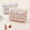 Сумка большой емкости на молнии с принтом розы и бантом, хлопковая стеганая портативная легкая губная помада, коричневый карандаш, кисточка для макияжа