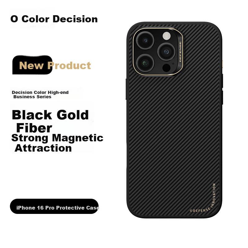 DEFENSE Enhanced Drop Protection16 Pro Phone Case, Kevlar Magnetic Anti-Drop Full Coverage IPhone 16 Pro Protective Case, Black Gold Travel Case