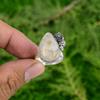 Natural Plume Agate Gemstone Promise Flower White Adjustable Ring 925 Silver