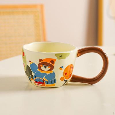 Кофейная кружка керамическая с С-образной ручкой, мультяшная керамика с широким горлом для питья чая с молоком и латте