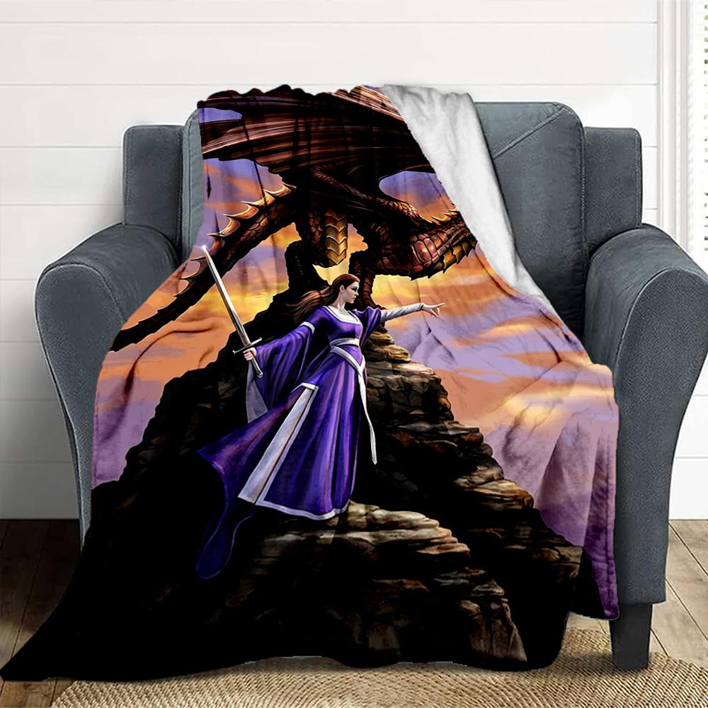 Dragon Battle Flannel Blanket Throw Blanket Soft Warm Sofa Bed Camping Home Decor Unique Christmas Gift Cs92282