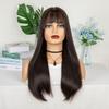 Womens Lace Front Wig Long Straight Natural Color Full Bangs Synthetic Hair F021