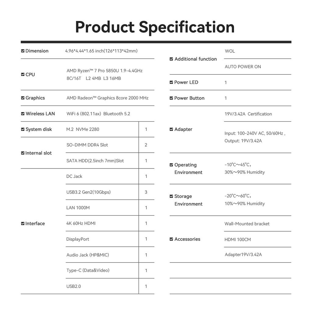 Beelink SER5 PRO 5850U Mini Ryzen 7 PRO Mini 16 ГБ DDR4 500G SSD Мини-компьютер с поддержкой WiFi Bluetooth WOL ПК, компьютер, (до 4,4 ГГц) 8С/16Т, 6, 5.2,