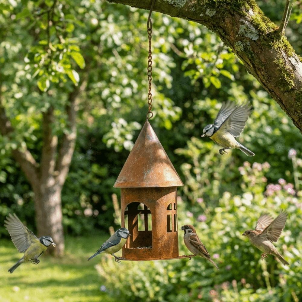 Rustic Hanging Castle Candle Holder Iron Castle Ornaments Versatile Hanging Bird Feeder for Garden