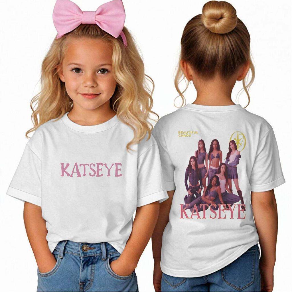 KATSEYE Trendy Girls' Printed Children's Round-neck Short-sleeved T-shirt for Summer Loose and Comfortable Casual Wear