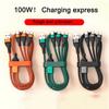 100W 3-In-1 USB Cable Fast Charging Cable Multi Charging Cord USB Type C iOS Cord Adapter Braided Wire For Mobile Phone Tablet