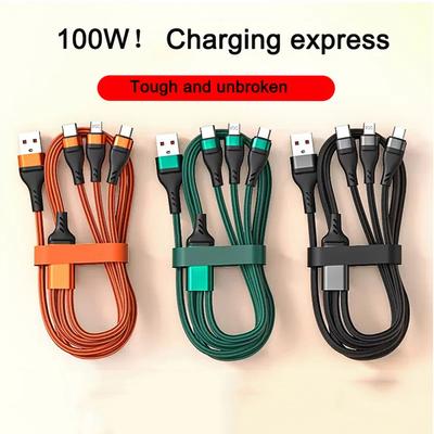 100 Вт 3-в-1 USB-кабель, кабель для быстрой зарядки, многофункциональный зарядный шнур, USB-шнур типа C для iOS, адаптер, плетеный провод для мобильного телефона, планшета