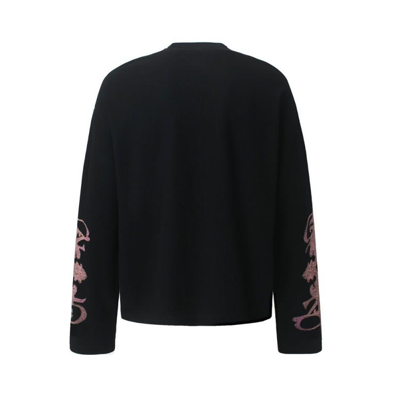 Mens Long Sleeve T-Shirt Cross Print Streetwear Loose Fit Dark Aesthetic Casual Top