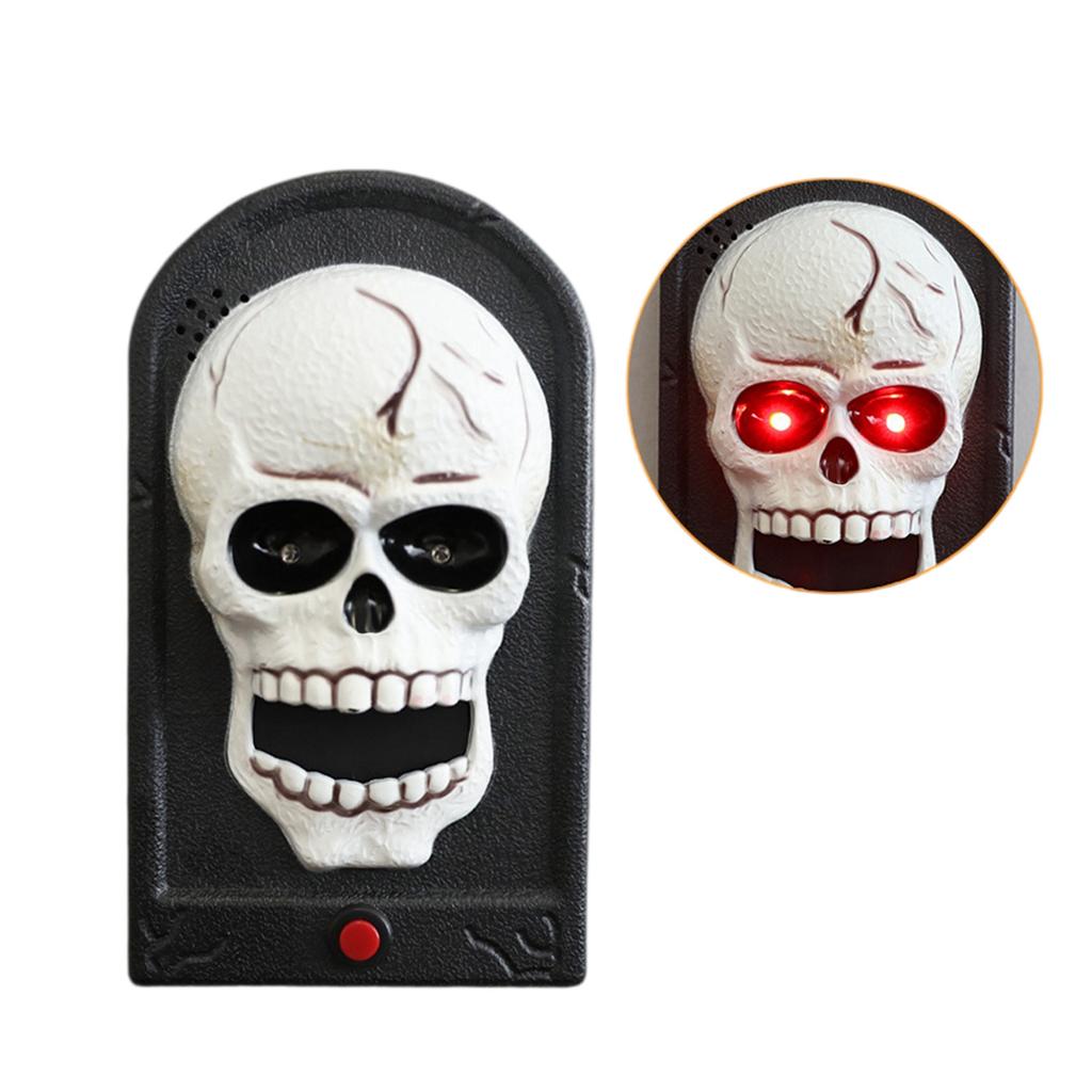 Halloween Doorbell Decoration,Animated Skulls Doorbell with Spooky Sounds,Decor with Lightup Eyeball,Halloween Pumpkin Doorbell